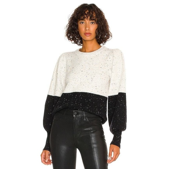 1. STATE Colorblock Puff Sleeve Knit Sweater Black and White Women Small EUC - Picture 4 of 9